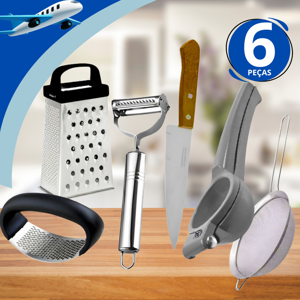 Kit 6 Utensílio Ralador Inox 4 Faces N°7 Faca Inox N°6 Descascador Inox ...