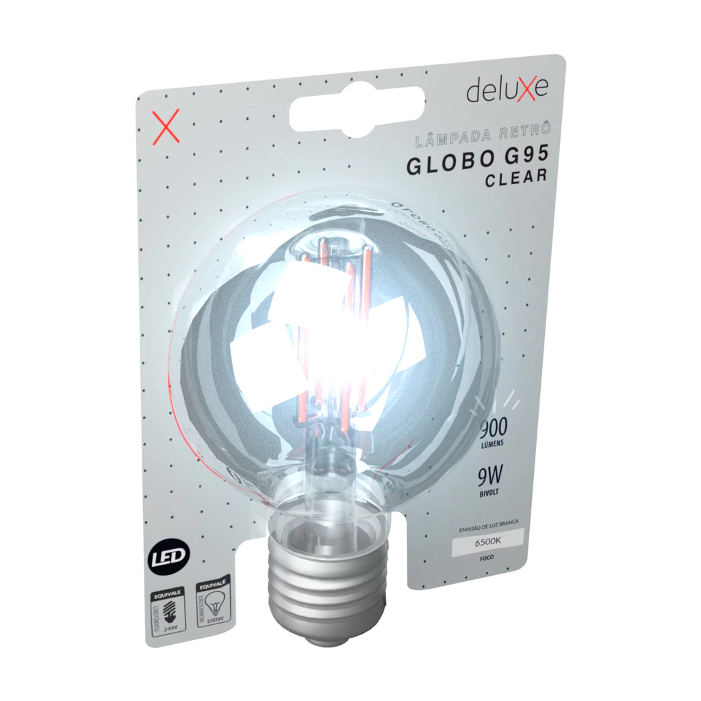 Lâmpada de Led Globo Retro Vintage Clear G95 9W 900lm 6500K E27 Bivolt Luz Branco Frio