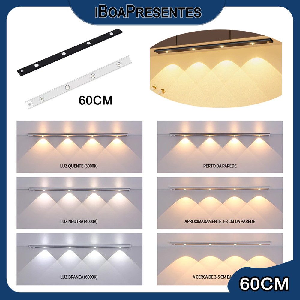 Luz LED Ultrafina Com Sensor De 60 Cm, Luz Recarregável USB Luz LED Ultrafina Com Sensor De 60 Cm, Luz Recarregável USB