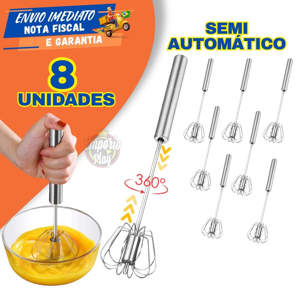 Kit 8 Peças Batedor Semi Automático De Ovo Manual De Aço Inoxidável ...