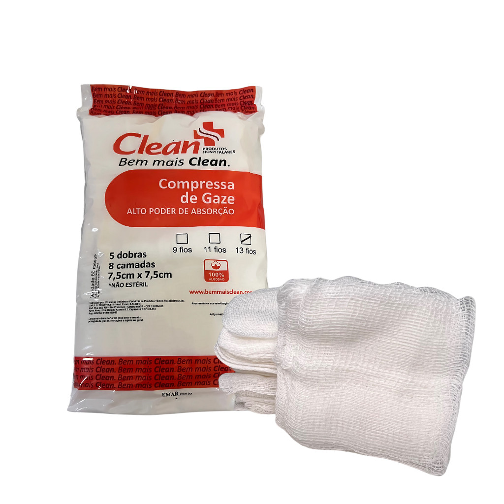 Compressa de Gaze Não Estéril 13 Fios para Curativo Clean | Shopee Brasil