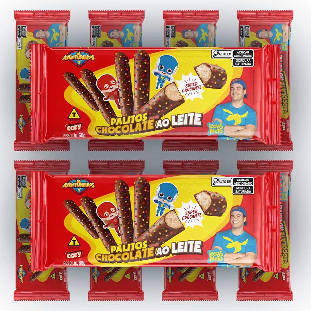 Kit com 10x Palitos de Chocolate Lucas Neto Cory 68g | Shopee Brasil