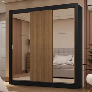 Guarda-Roupa Casal 3 Portas de Correr com Espelhos 2 Gavetas Sublime Madesa em Oferta na Shopee