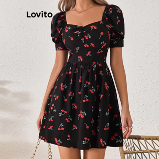 Lovito Vestido romântico Ditsy floral com gravata frontal para mulheres LBL15145