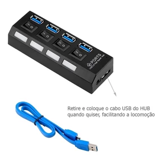 Hub Usb 3.0 4 Portas Régua Usb Extensão Pen Drive para Pc Computador Teclado Mouse 480mbps Chave Seletor Liga e Desliga
