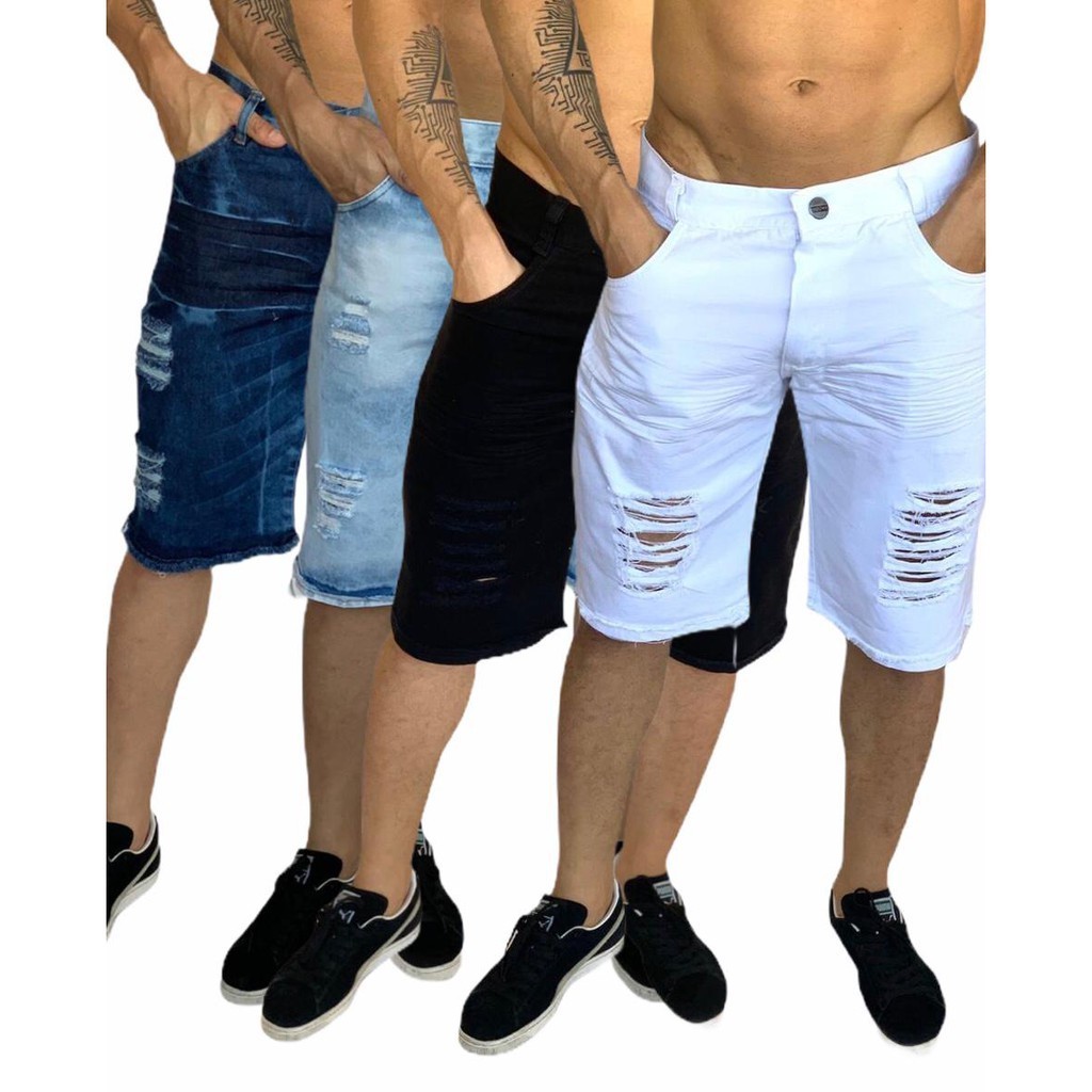 KIT COM 3 BERMUDAS JEANS RASGADA NOVAS CORES SUPER PROMOÇÃO