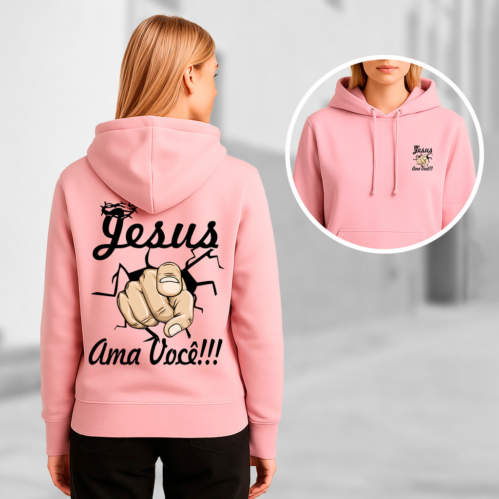 Moletom Feminino Evangélico Frase Jesus Ama Você Ideal Para Cultos Célula E Momentos De Fé
