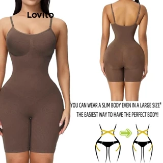 Lovito Plus Size Curva Elegante Simples Aperte o Abdômen Shapewear para Mulheres LNL70120