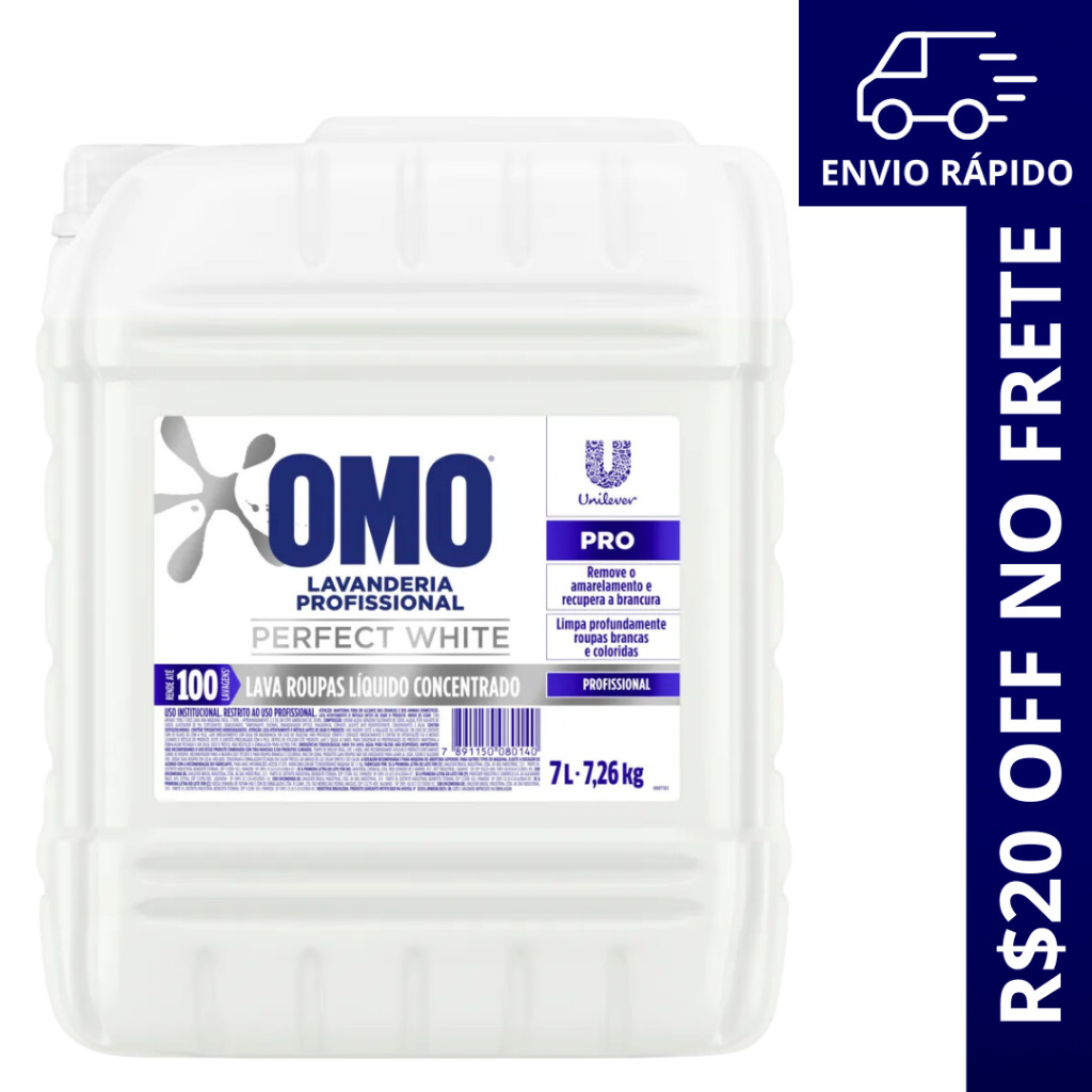 Lava Roupas Omo White Concentrado Líquido 7 Litros Ideal Para Roupas Brancas e Coloridas
