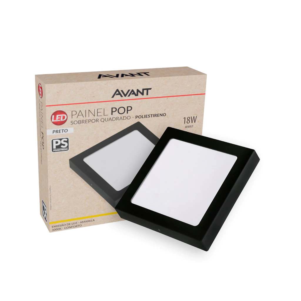 Painel Led Pop Quadrado Sobrepor 18w 3000k 21x21 Pr Avant