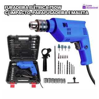 Furadeira Elétrica 710W C/ Impacto, Parafusadeira e Maleta