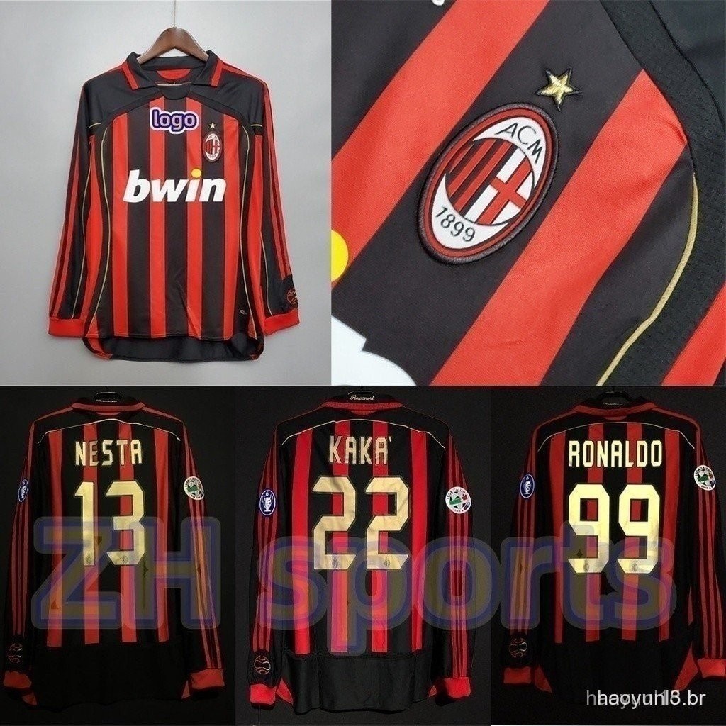 2006/2007 AC Milan Retro 06/07 ON 22 NESTE 13 RONALDO 99 Respeito Camisa Manga Home