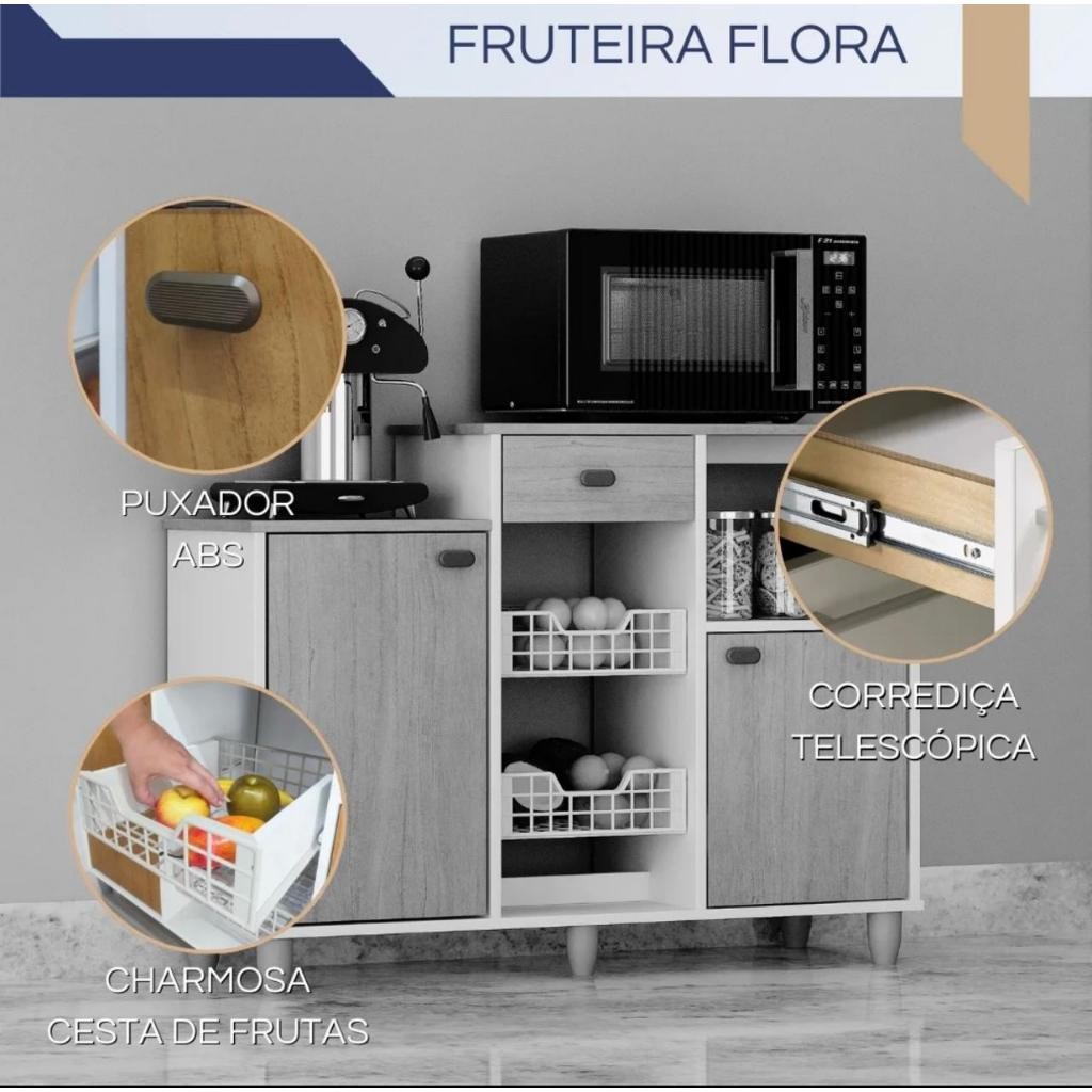 Fruteira Flora Resistente Esplendida 2 Portas 1 Gaveta Cinamomo ou