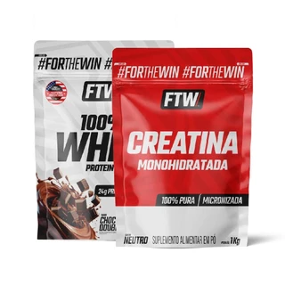 Kit 100% Whey Chocolate Double refil 1kg e Creatina refil 1kg Ftw