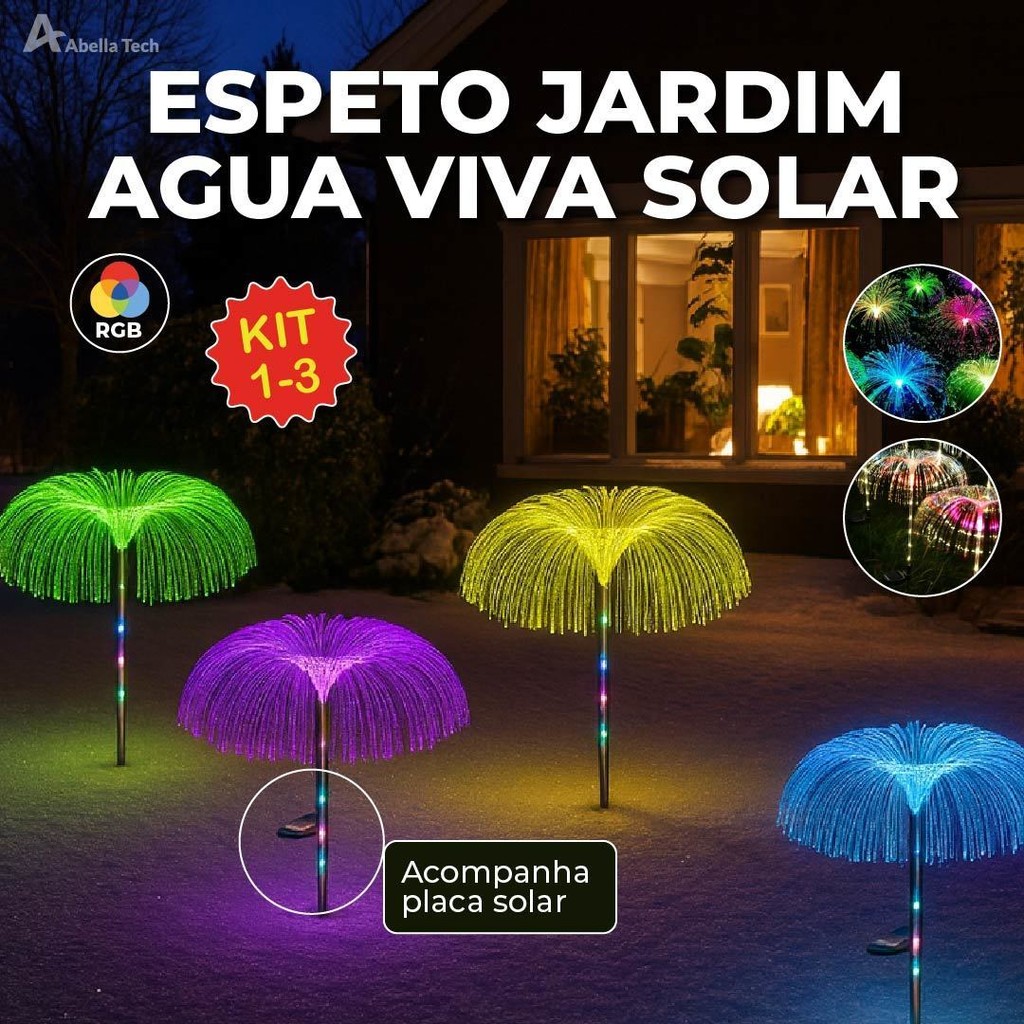 Espeto Jardim Solar Agua Viva com Placa Solar embutida RGB Led para Ambiente Externo