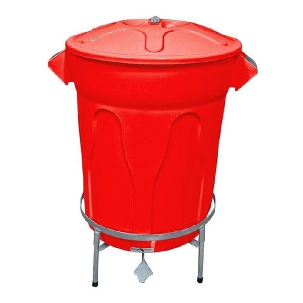 Lixeira Redonda 100l Vermelha+ Pedal De Aço Desmontável Jsn