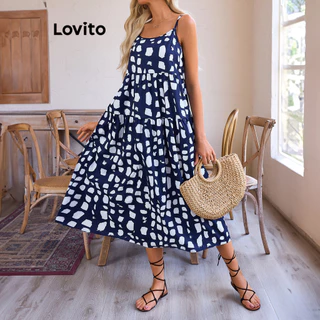 Lovito Vestido básico casual de algodão para mulheres LBL15246