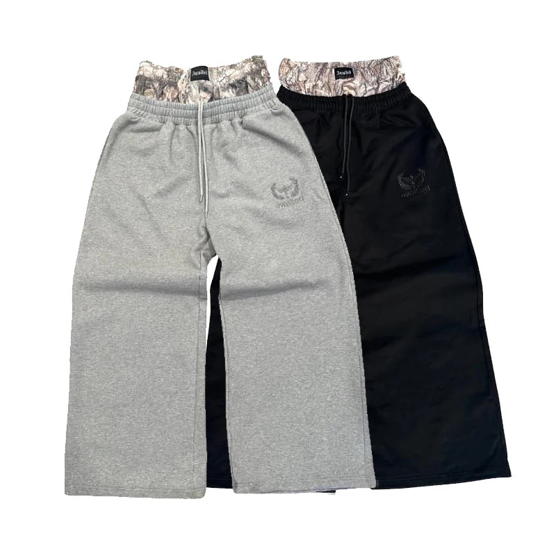 Y2K Retro Sweatpants Cintura Dupla Bordado Camuflagem Padrão
