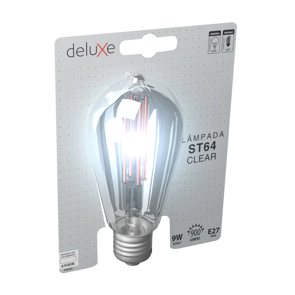 Lampada Led ST64 Clear 9w 6500k Branco Frio E27 110v/220v Ip20 Cod: 352211370 Deluxe By Avant