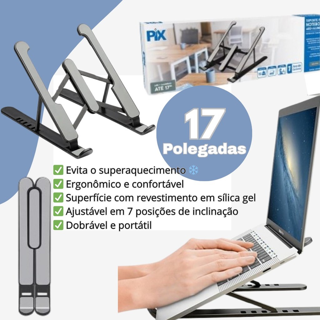 Suporte para Notebook ABS + Alumínio até 17