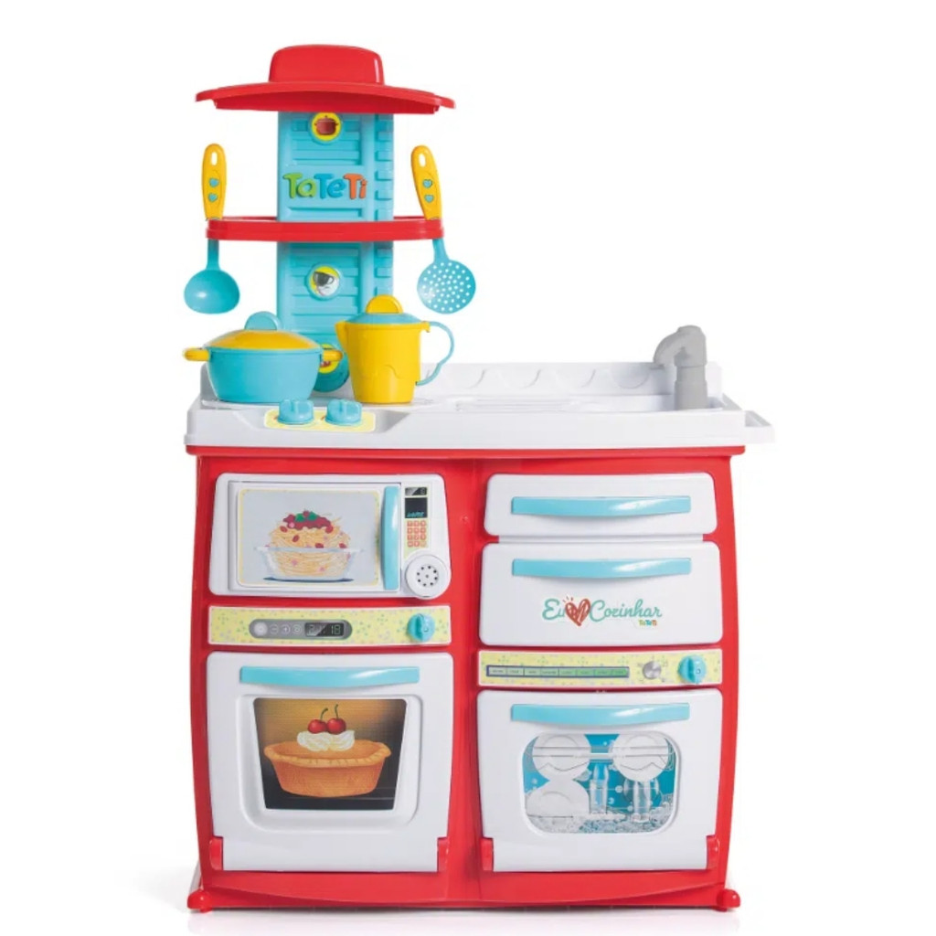 Cozinha Infantil de Brinquedo com Som e Água Fogão, Forno e 18 Itens ...