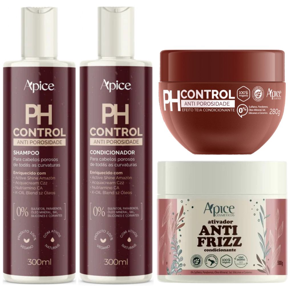 Kit Shampoo + Condicionador + Mascara Ph Control + Anti Frizz Apice Tratamento Porosidade Capilar em Oferta na Shopee