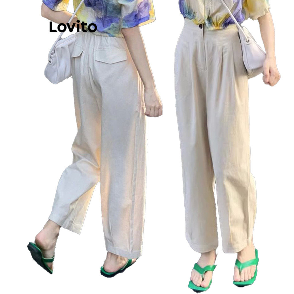 Lovito Calça Casual Simples Estruturada Linha para Mulheres LNE83071