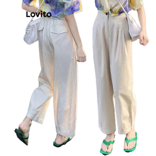 Lovito Calça Casual Simples Estruturada Linha para Mulheres LNE83071