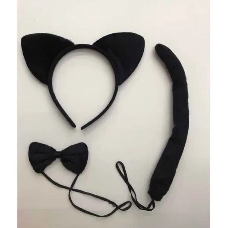 Kit Tiara Gatinho Com Gravata Borboleta E Rabinho