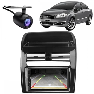 Central Multimídia 2 Din Mp5 Fiat Linea Câmera Moldura Black Piano