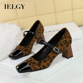 IELGY Versão Coreana Da Moda Feminina Emendando Linha De Dedo Quadrado Com Fivela De Strass Sapatos Mary Jane