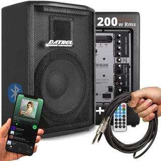 Kit 2 Caixa Som 400w Ativa Amplificada Passiva 10 Polegadas Acustica Profissional Audio Usb Bluetooth Line Datrel + Cabo
