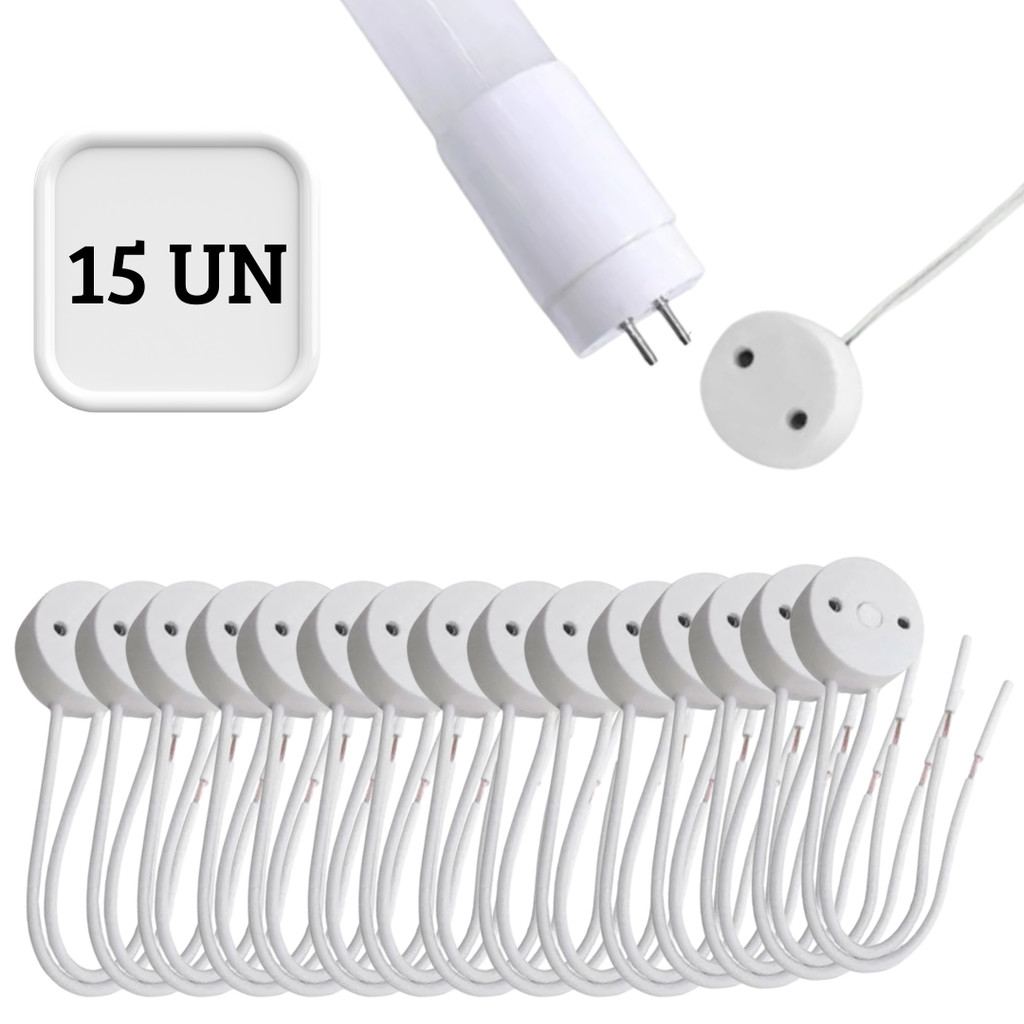 Kit 15 Soquete Rabicho T8 Para Lâmpada Tubular Led Fluorescente ...