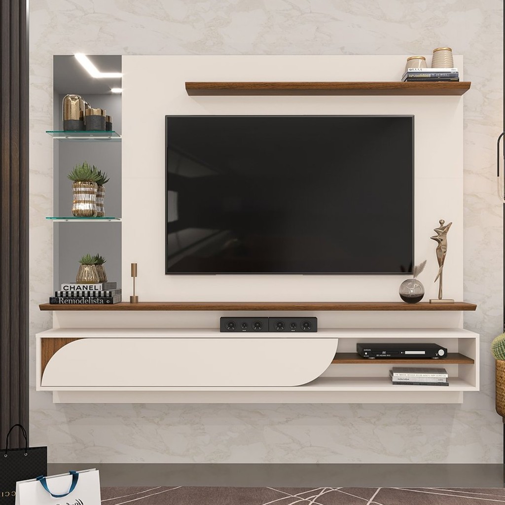 Painel para Tv até 60 Polegadas 1 Porta Basculante Curva e Espelho com ...