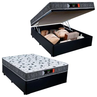 Cama Box Baú Casal + Colchão Ortopédico Resistente Pró D28 Colchões 138x188x60 Preto