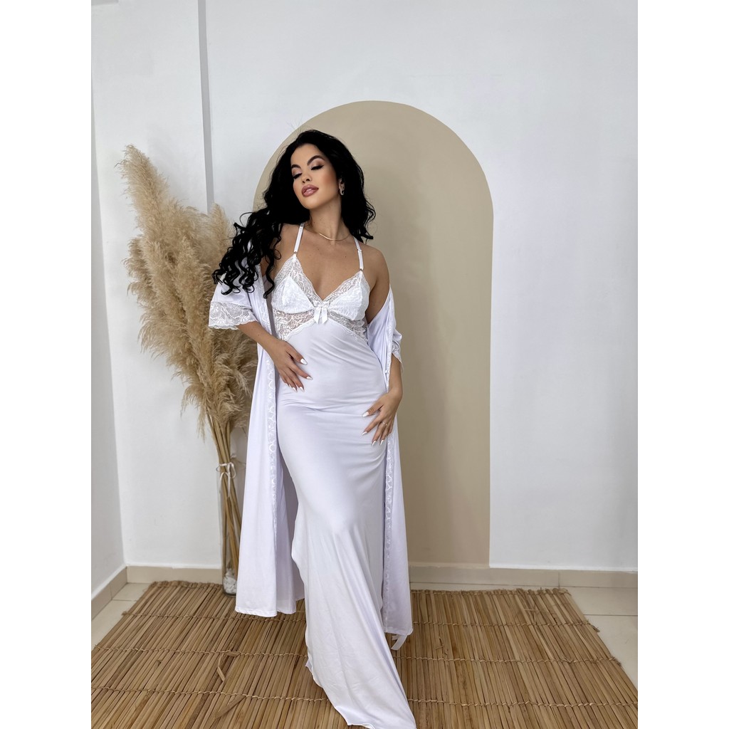 Robe Longo Feminino Com Renda Roupão Noiva Luxo