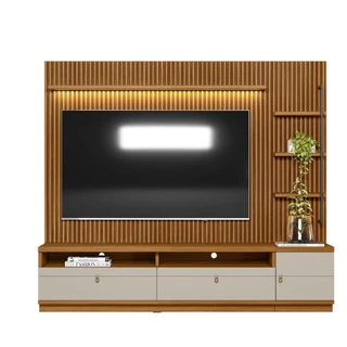 Rack com Painel Ripado 1 Módulo Lateral Ouro Preto