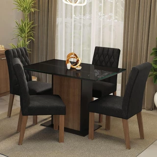 Conjunto Sala de Jantar Mesa Tampo de Vidro 4 Cadeiras Rustic/Preto/Oxford Reale Madesa em Oferta na Shopee