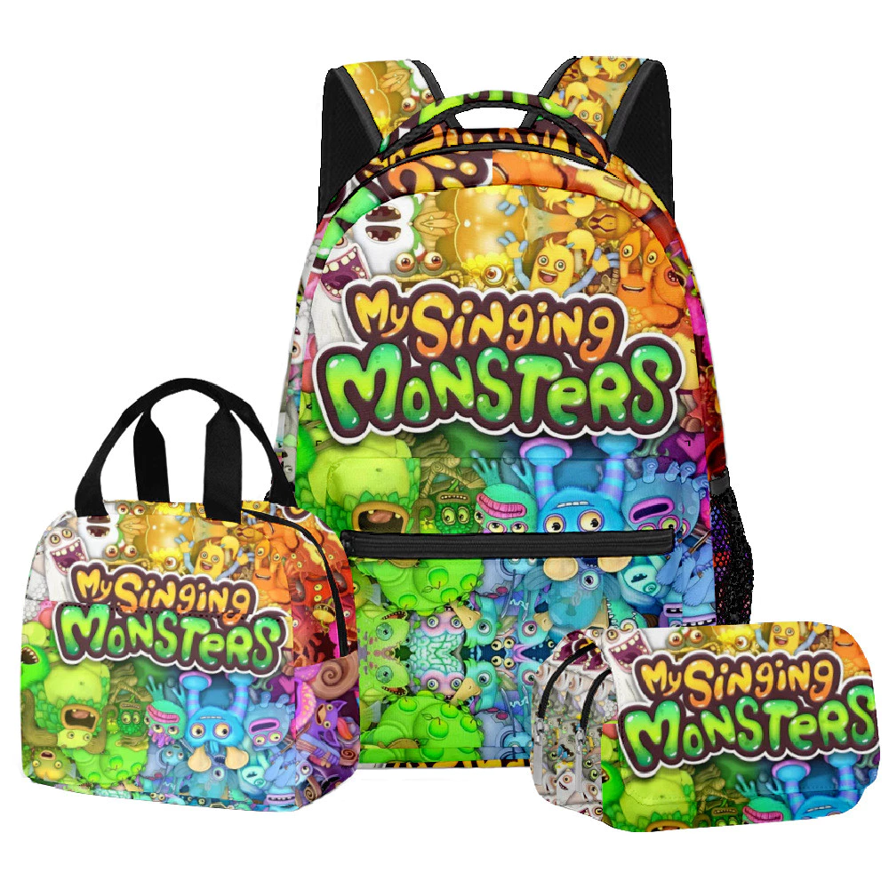 my singing monsters mochila escolar infantil kit 5-12 anos estudante lancheira isolada Estojo de lápis de dupla camada