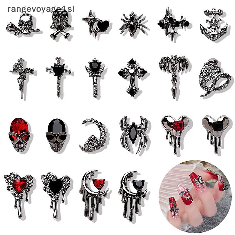 [rangevoyage1sl] 10 Peças De Cruz De Metal Retrô Punk Escuro Liga 3D Arte Para Unhas Decoração De Halloween Caveira Glit
