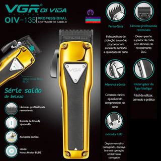 Cortador De Cabelo Profissional Vgr Oiv-135 Kit 6 Pentes Dourado Elegante Barba Cabelo Sem Fio
