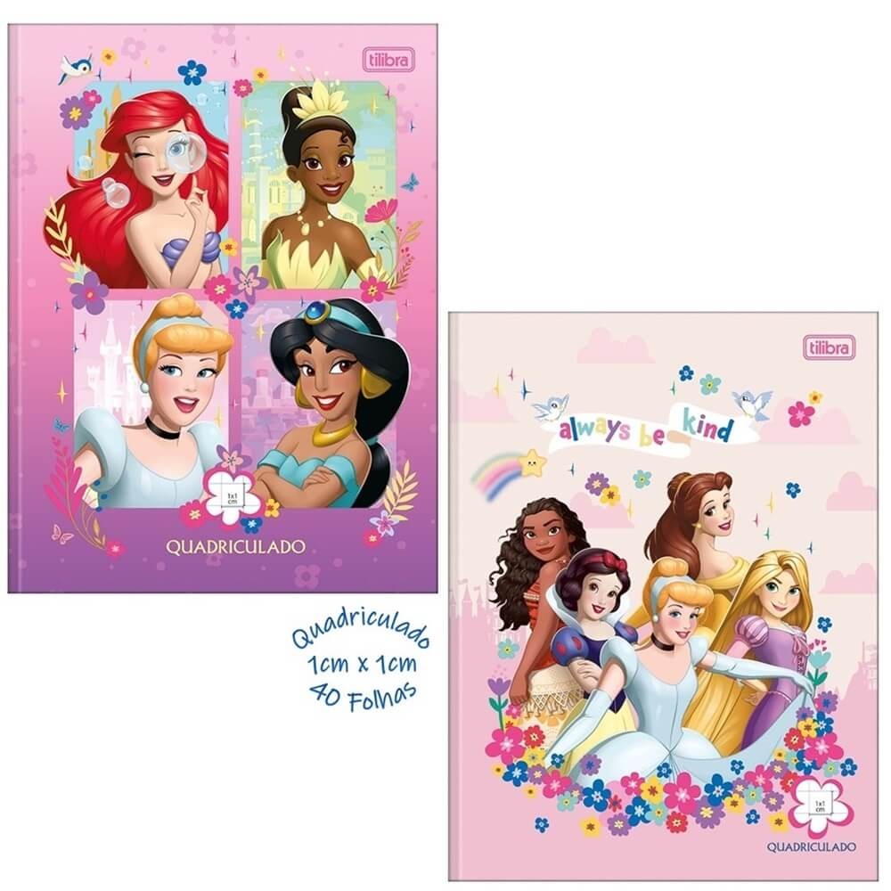 Caderno Quadriculado 1cm x 1cm Princesas Brochura Capa Dura 48 Folhas - Tilibra