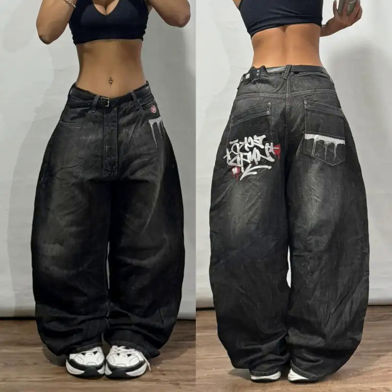 Y2K Jeans Baggy homens vintage Bordado jeans de alta