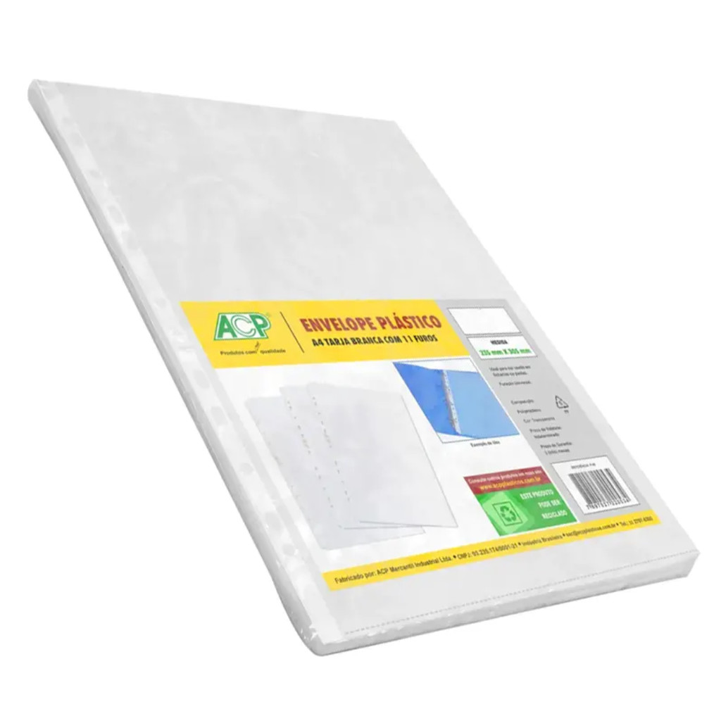 Envelope Plástico Ofício 0,06 (Fino) 4 Furos pacote 100 unidades - ACP ...