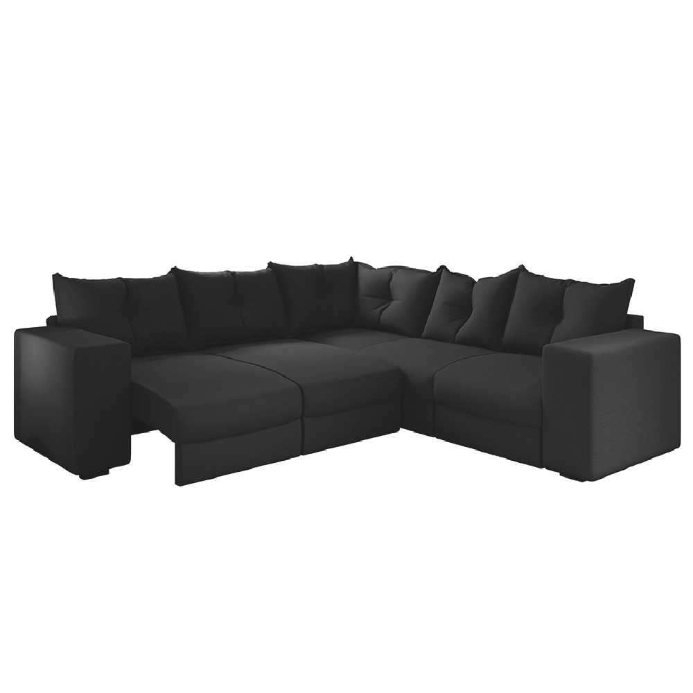 Sofá de Canto Retrátil 5 Lugares Veludo New Qatar Selmer Preto