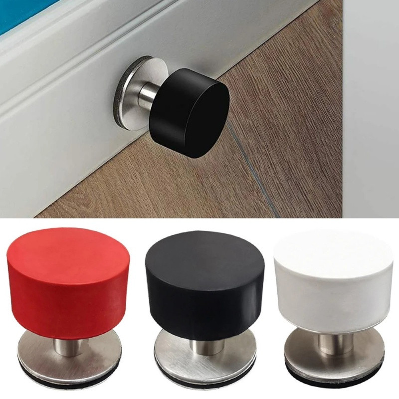Batente De Porta Não Perfurador Autocolante Para Serviço Pesado Aço Inoxidável Com Amortecedor De Som Borracha Protetor 