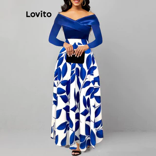 Lovito Vestido casual feminino com costura em tecido floral Padrão LNL68007