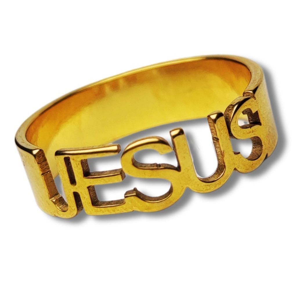 Aliança Anel Jesus 1 UNIDADE Evangélico Banhada Ouro 18k De Aço Inox A ...