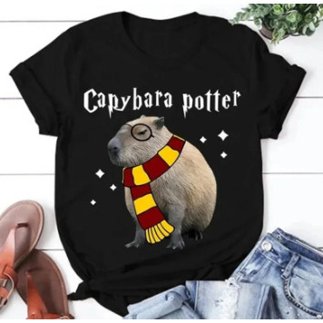 Camiseta Masculina Blusa Feminina 100% Algodão Harry Potter Capivara Simples Lançamento 2024