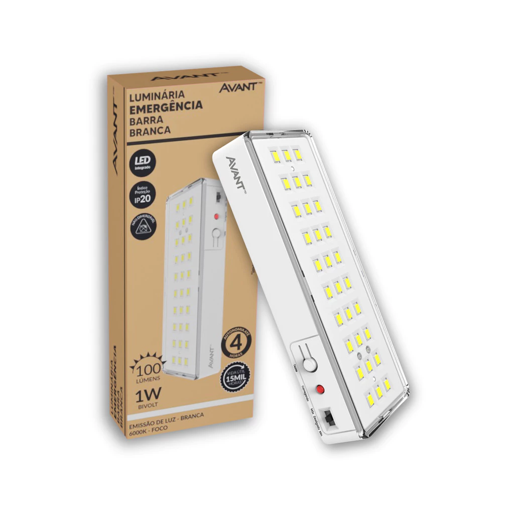 Kit 3 Luminarias Led Emergencia Barra 1w 6000k Branco Avant